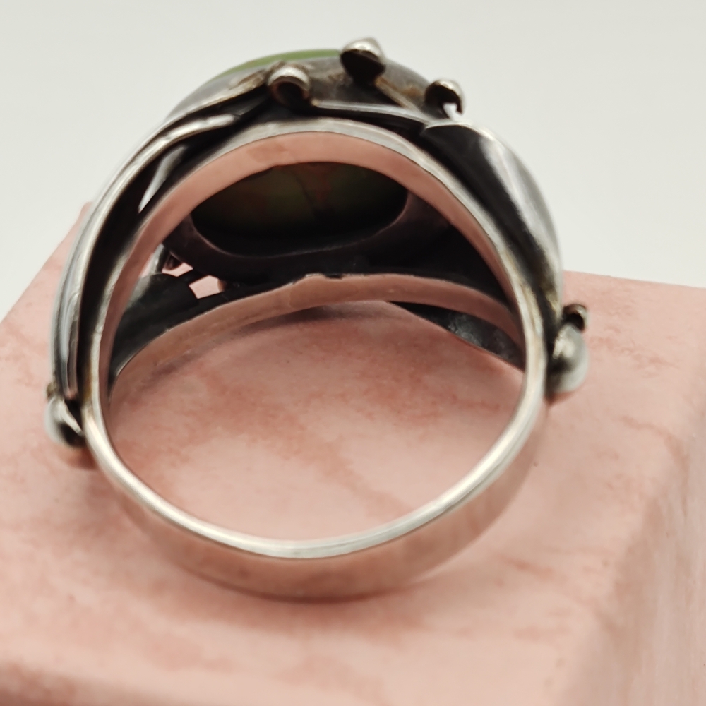 Vintage-Inspired Sterling & Composite Green Turquoise Ring Size 9 - Picture 3 of 7